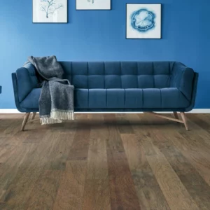 Blue couch on Hardwood | Columbus Carpet